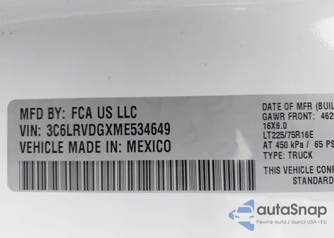 2021 Ram Promaster 2500 High Roof 159 Wb from USA, damaged, VIN 3C6LRVDGXME534649